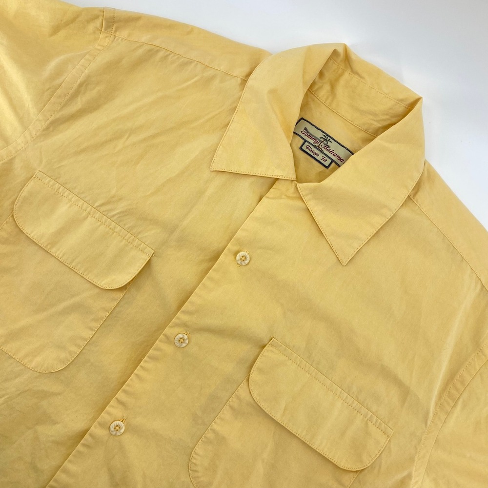Tommy Bahama Button Down Shirt Mens M Yellow Cotton Vintage Fit Short Sleeve